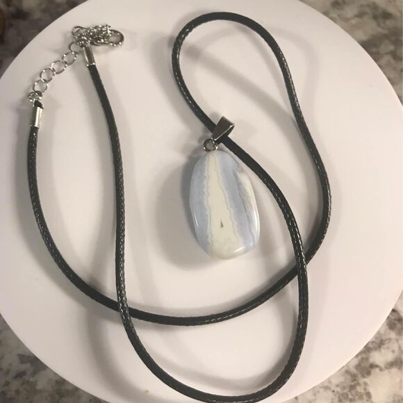 Blue crystal stone necklace on black wax cord chain necklace - Picture 4 of 4